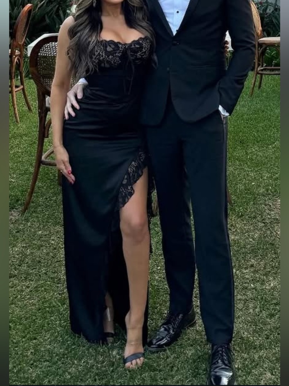 Miss Circle Freddie Black Lace High Slit Dress Gown